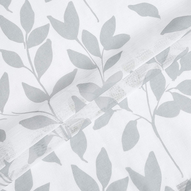 White Grey Leaf Sheer Curtains for Kids Bedroom 50 x