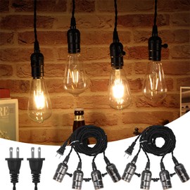 Tujoe Vintage Pendant Light Sockets Light Cord Kit with Switches DIY Light Bulb Socket with Cord for E26 E27 Lamp Socket Lantern Bedroom Living Room Decor(1 Plug with 4 Sockets,2 Pcs)