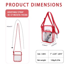 FARMARK Clear Bag Purse Crossbody Transparent Bag with Sturdy Plastic Buckle for Stadium Events Concerts (RED)