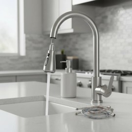 Grifos Convencionales Lagom C02 Mezcladora Para Fregadero Flexible Llave Herramienta de Cocina Brillante Con 3 Modos salida de agua dispersa Caliente y Frio 360° de rotación Acero inoxidable