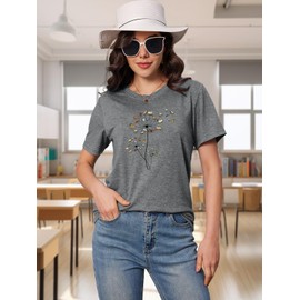 Teacher Shirts for Women Dandelion Book Graphic Funny Teacher Outfits for Women 2024 Round Neck Book Lover Tee Tops