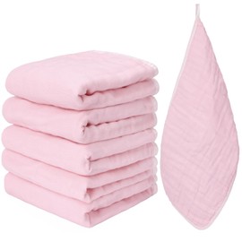 THSAM Baby Muslin Burp Cloths 100% Cotton 20''x10'' Hand Washcloths, Super Soft and Absorbent 6 Layers Baby Burping Cloth for Boys Girls (Pink, 6 Pack)