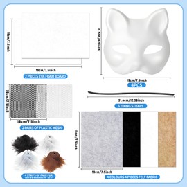 soleim 14 Pcs DIY Wolf Mask Kit – Blank Wolf Mask, Faux Fur, Felt Fabric, and Mesh Sheets for Crafting