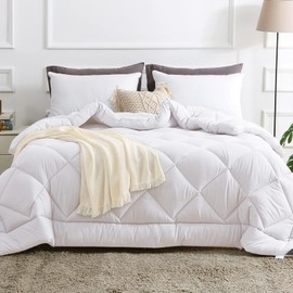 JOLLYVOGUE Queen Comforter Duvet Insert, Quilted White Comforter with Corner Tabs, Down Alternative Bed Reversible Comforters for All Season with Box Stitched 88"x88"