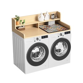 Washer Dryer Countertop with A Non-Slip Absorbent Mat, 27.55" x 54" 2-Tier Storage Rack Countertop for Laundry Room Organization, Washer and Dryer Covers for The Top(Natural)