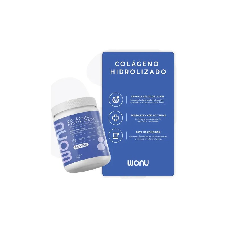 Colágeno Hidrolizado Wonu 600g Servicios Sabor Natural Ácido Hiluronico Vitamina