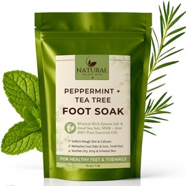 Epsom Salt Foot Soak with Peppermint & Tea Tree Oil- for Calluses, Foot Odor, Athletes Foot, Burning & Itching, Toenail Repair, Sore & Tired Feet | Spa Pedicure Care - 16oz, Natural Escapes Body