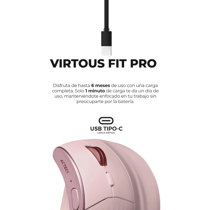 Mouse Ergonomico Vertical 2 Modos Bt Virtuos Acteck Mi770 Color