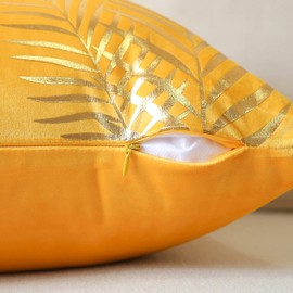 JOTOM Set of 2 Cushion Covers Velvet Decor Throw Pillow Covers Gold Leaves Decorative Pillow Cases Bronzing Flannelette Cushion Cover for Couch Bedroom Sofa Car Home Living Room Decor 50x50cm (Yellow)