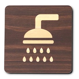 Katachi Lab Shower Room, Shower Stall, Sign Plate, Wooden Shower Mark, Seal Type, Made in Japan, Dark Brown