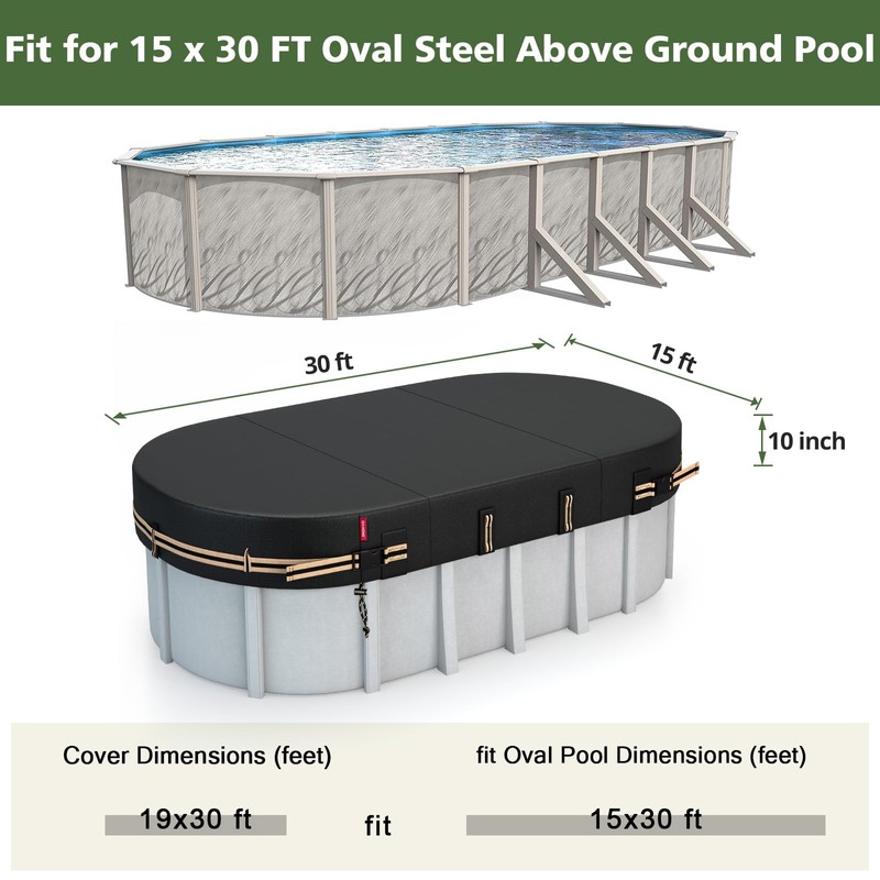 QH.HOME 15x27 Ft Oval Pool Cover for Steel Wall Oval