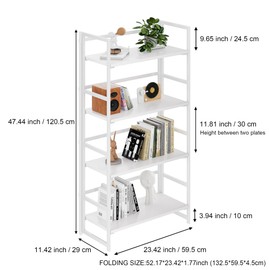 BHG Vintage Multifunctional Folding Bookshelf, No-Assembly Plant Stand Storage Rack Shelves for Home Office (All White, 4-Tier)