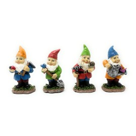 Nature's Mark Juego de 4 gnomos de jardinero estatua de resina para decoración del hogar (4 pulgadas de alto)