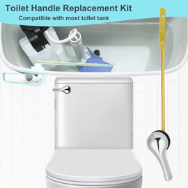 FXHDC-M Toilet Handle Replacement Kit Universal Bowl Repair Inside Tank Trip Lever Stainless Steel Flapper Chain Flush Front Mount Chrome Brass Fitting with American Standard Gerber Compatible Parts
