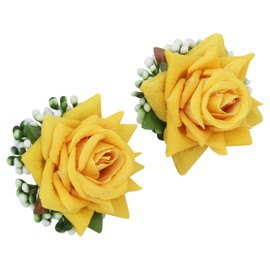 Rose Flower Hair Pins for Bridal Shower, Wedding, Party, Home Decoration, Set of 2, Yellow