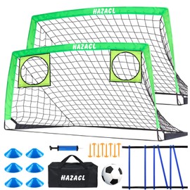 Hazacl Kids Soccer Goal for Backyard, 6x4 9x5 FT Portable Soccer Nets Pop Up with Ball, Agility Ladder, Cones, Target & Carry Bag for Toddler Youth Outdoor Indoor Training Practice Sports Games Play