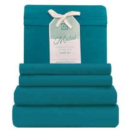 Comfort Lab Modal Jersey Knit Sheet Set, Piece Bedding, T-Shirt Breathable & Cooling Modal Cotton - Includes Flat & Fitted Sheets, 2 Pillowcases Queen Jersey Modal Sheets, Teal