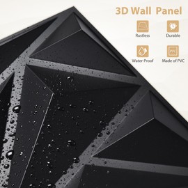 Heikki 30 Pack 3D Wall Panel for Interior Wall Décor, PVC Flower Textured Wall Panels for Living Room Bedroom Hotel Office, 11.8"x11.8", Double-Sided Tape (Black-DJZ)