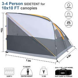 UNP Camping Cube | Pop Up Canopy Side Tent for 10' x 10' Canopies Tent Easy Set Up Gazebo Gray (Canopy/SHELTER NOT Included)