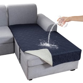 Genina 100% Waterproof Sectional Couch Covers for L Shaped Chaise Lounge Right, Anti-Slip Sectional Cover Furniture Protector Couch Cover for Dogs Pets, 1 Piece (Navy Blue, Right Chaise Cover)