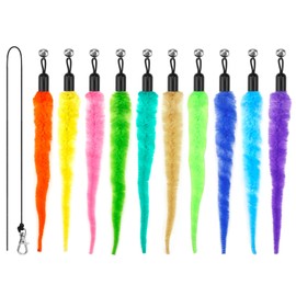 10PCS Cat Worm Toy for Cats, Cat Wand Toy Accessories, Cat Feather Toy Attachments Replacements, and 1PC Black String for Cat Fishing Pole Toy, Assorted Worm Cat Toy Teaser for Indoor Cats Kitten