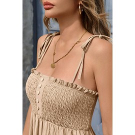 Cicy Bell Womens Summer Smocked Jumpsuits Loose Fit Adjustable Spaghetti Strap Jumpers Button Front Jogger Leg Overalls