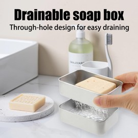 2PCS Soap Tins,Aluminum Soap Dish Holder,Rectangular Aluminum Silver Soap Tin,Travel Soap Box,With Lid and Removable Drainer Box,Portable Soap Box,For Travelling, Dormitory, Home, Gym, Bathroom