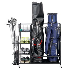 Mythinglogic Golf Storage Garage Organizer,Golf Bag Storage Stand and Other Golfing Equipment Rack,Extra Large Design for Golf Clubs Accessories,2 golf bag rack