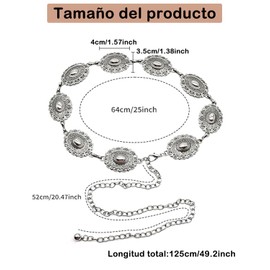 JIAQCN Cinto Vaquero Mujer, Cinturón Plateado de Aleación Metálica, Diseño Retro con Accesorios Ovalados, Adecuado para Decorar Todo Tipo de Ropa, Agregando Elegancia a Su Ropa Diaria