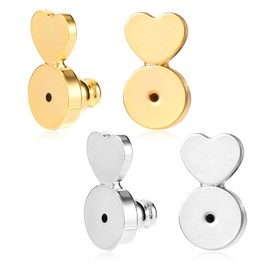 4pcs Earring Lifters Backs, Heart Shaped Earrings Support Backs Practical Flat Earring Backers for Droopy Ears Locking Earring Backings for Large Stud Earrings Heavy Earrings