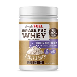 simplyFUEL 100% Grass Fed Whey Protein Powder - Only 2 Ingredients, Unflavored, Unsweetened, Gluten Free, No Soy, 20g Protein - Zero Sugar, No Carb Clean Protein - Muscle Growth and Recovery 1LBS
