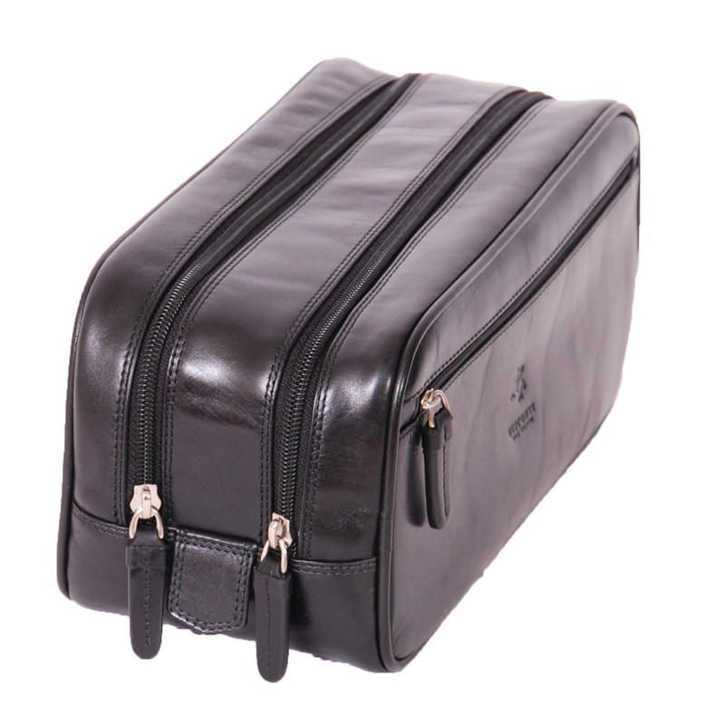 Mens Real Leather Wash Bag Shaving Kit Toiletries Travel Overnight