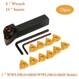 POWERTOOL Lathe Boring Bar Holder, Turning Tools 1PC Parting Off Turning Tool Holder WWLNR1616H/K08+ 10PCS Inserts+ 2PCS Wrench