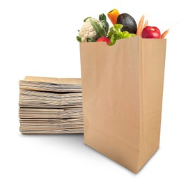 PrimeSaver Large Paper Grocery Bags - 52lb Kraft Brown Heavy Duty Sack - 52 Lbs Basis Weight Tote - 100 Count
