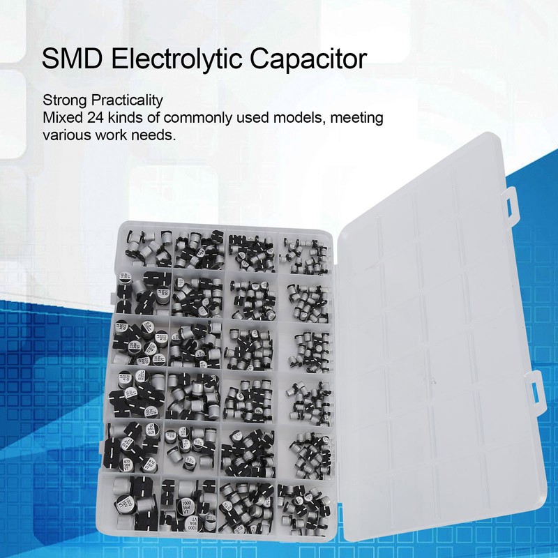 400Pcs SMD Electrolytic Capacitor 24 Values Aluminium 1uF‑1000uF Accessory Set