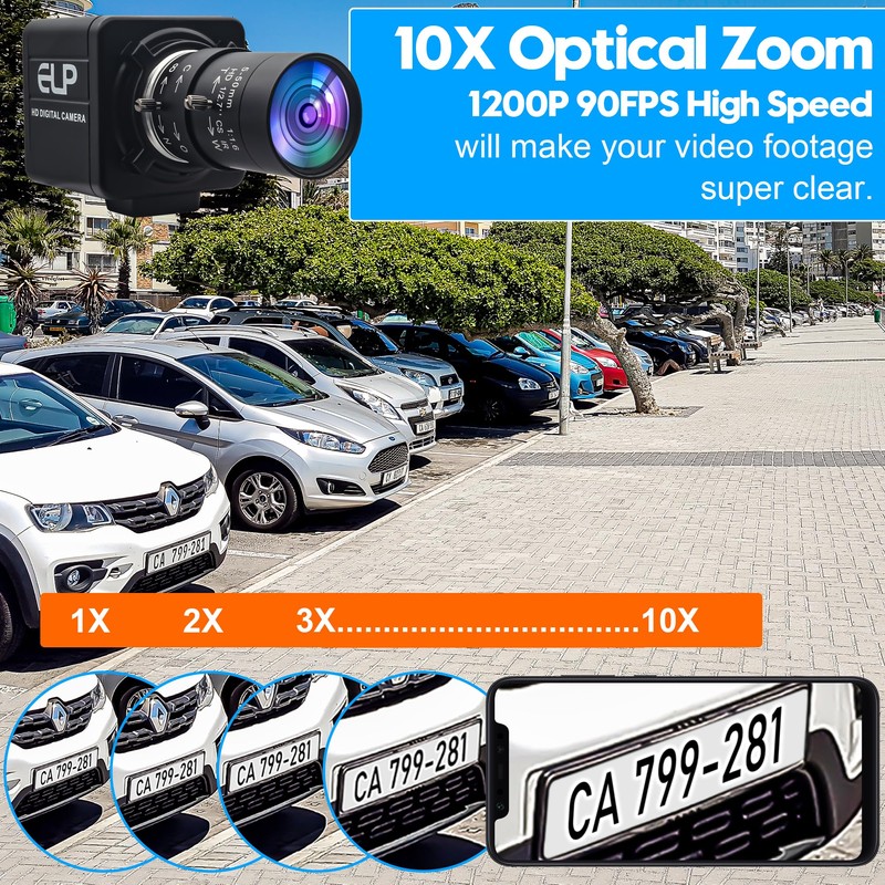 ELP Global Shutter USB Webcam - 1080P 90fps, Manual Zoom,