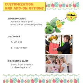 DolliBu Super Soft Sea Turtle with Yellow Easter Egg Plush and Name Personalization - Cute Stuffed Animals for Easter Basket, Easter Egg Stuffed Animal Spring Toys for Girls, Boy, Baby - 11 Inches