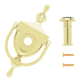 HOJLKLD Door Knocker and Viewer, 6 Inch Height Knocker, 180-Degree View Angle Peephole, 9/16 inch Bore, for 1-3/8" to 1-7/8" Thickness Door (6 inch, Gold)