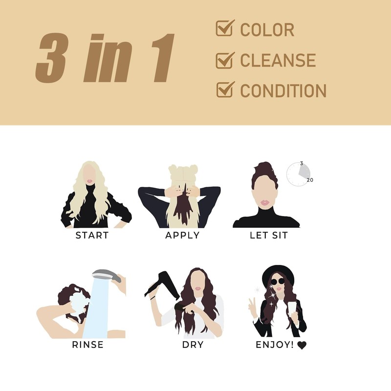 Coffee Hair Dye Shampoo 3 in 1, for Women and