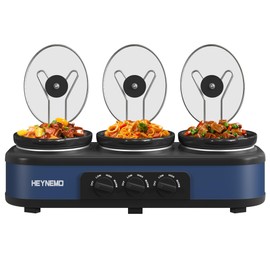 Triple Slow Cooker, 3×1.5 QT Buffet Servers and Warmers, 3 Pots Buffet Slow Cooker Adjustable Temp Lid Rests Stainless Steel Manual Silver for Parties Holidays Families,Blue