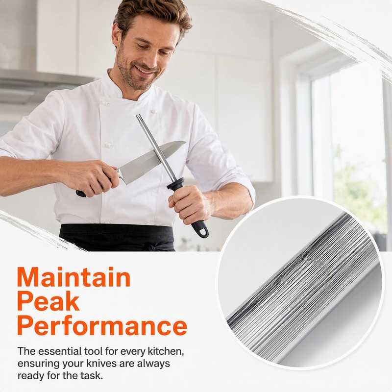 Honing Steel 31.5cm, Stainless Steel Sharpening Rod with Non-Slip Handle