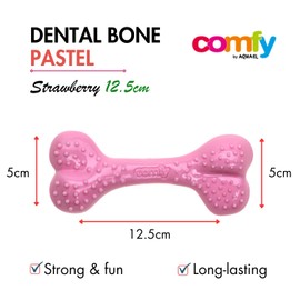 COMFY Sensory Dental Bone Dog Chew Toy, Strawberry scented, Colourful bone 12.5cm, For Dogs puppies for playtime and fun, Super Durable, Long Lasting, Floats, Dog Toy for Aggressive chewers