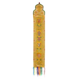 Bermoni Tibetan Silk Brocade Wall Hanging With 8 Auspicious Lucky Symbols(FH-WH-1036YLW)