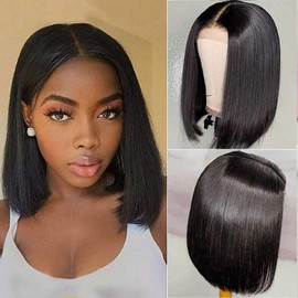 2×6 Deep Parting Lace Human Hair Wigs Pre Plucked 14 Inch Middle Part Bob Wig Human Hair 150% for Black Women