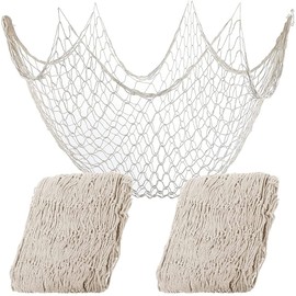 2 Pcs Fish Netting Decoration Beige Nautical Fish Net Cotton Decorative Fishing Net Wall Hangings Fishnet Fish Netting for Beach Mermaid Party Home 39.4 x 78.7in (Beige)