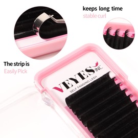 VEYES INC Easy Fan Volume Lash Extensions 03 05 07 J/B/L/C/CC/D/DD Curl 8-25mm Mixed & Single Length Tray, Matte Black Self Fanning Eyelashes, Professional Supplies for Lash Techs (0.07 CC 14mm)