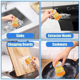 Yuannee Befüllbare Spülbürste,3 PCS Multifunktionale Reinigungsbürste zum Drücken Spülbürste mit Spülmittelspender Spüle Reinigung Farbe Spülbürste Große Spülbürste für Geschirr Töpfe Topf