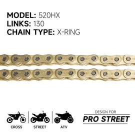 HILAKE Gold 520 X-Ring Motorcycle Chain 130 Links Pro-Street HX Series with Connecting Master Link and Chain Breaker (520HX-130L)