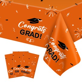 2025 Graduation Decorations, 3 Pack Orange Black Plastic Graduation Tablecloths Disposable, Graduation Table Party Decorations Class of 2025 Grad Table Cloths Covers Decor Party Supplies Favors Ideas