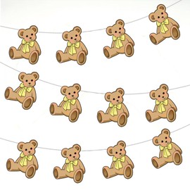 AK Giftshop Teddy Bear Yellow Christening Baby Shower Birthday Bunting Party Decorations - 12pcs / 2.5m Ribbon